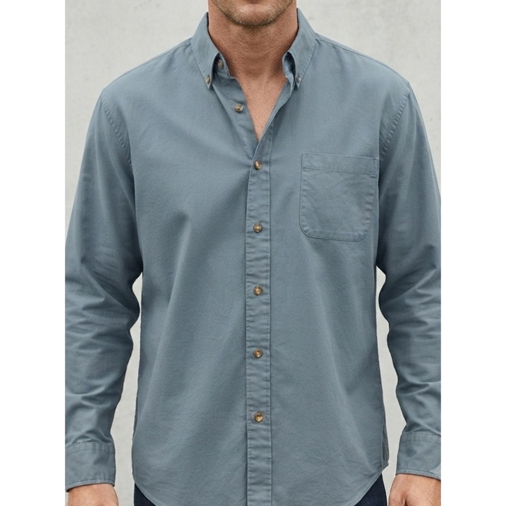 Eddie Bauer Cotton Casual Button Down Shirt Slate Blue XL